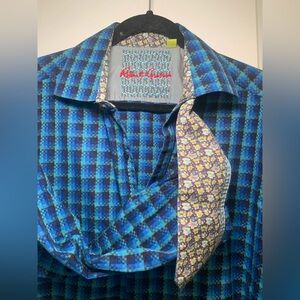 Robert Graham Vibrant Blue and Black Checkered Shirt
